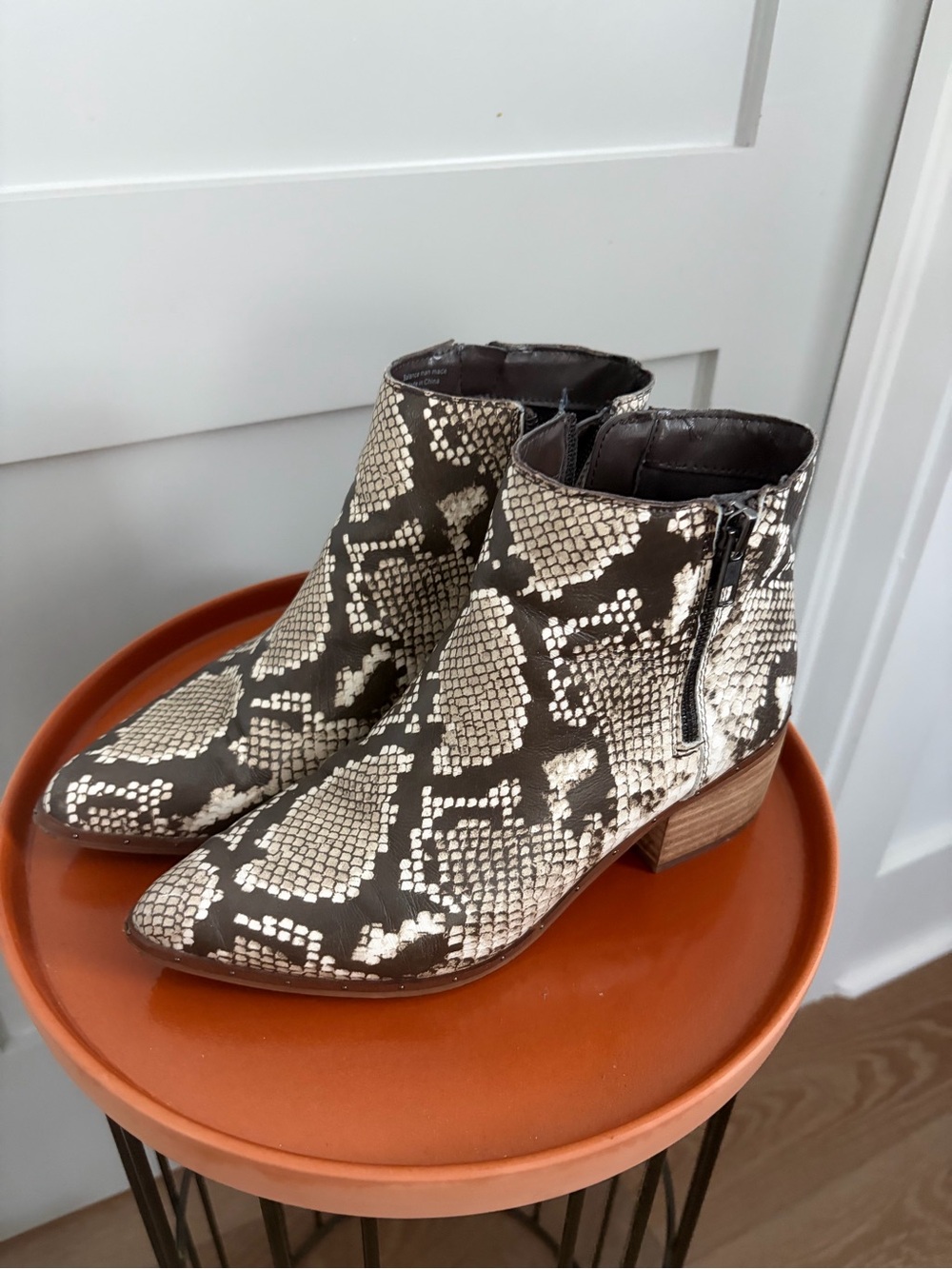 Women's Snake-Print Ankle Booties - Taupe & Cream